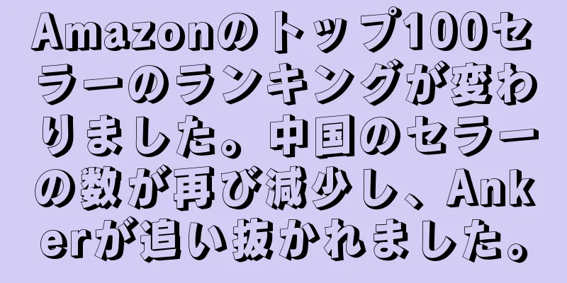Amazonのトップ100セラーのランキングが変わりました。中国のセラーの数が再び減少し、Ankerが追い抜かれました。