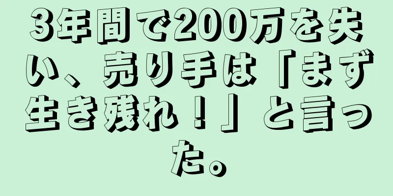 3年間で200万を失い、売り手は「まず生き残れ！」と言った。
