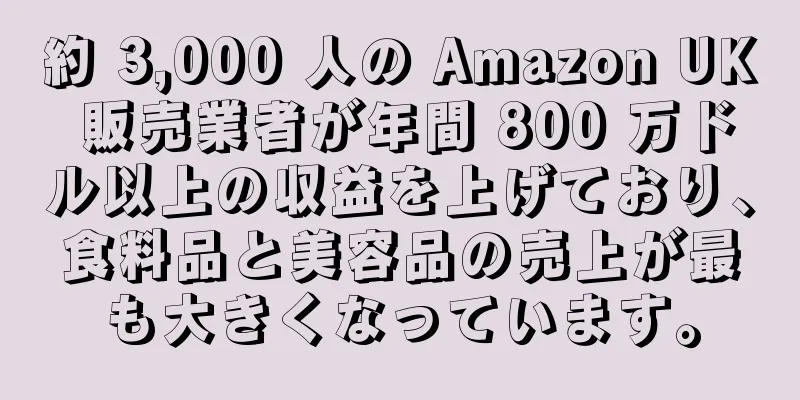 約 3,000 人の Amazon UK 販売業者が年間 800 万ドル以上の収益を上げており、食料品と美容品の売上が最も大きくなっています。