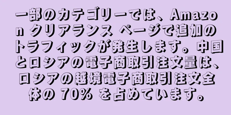 一部のカテゴリーでは、Amazon クリアランス ページで追加のトラフィックが発生します。中国とロシアの電子商取引注文量は、ロシアの越境電子商取引注文全体の 70% を占めています。