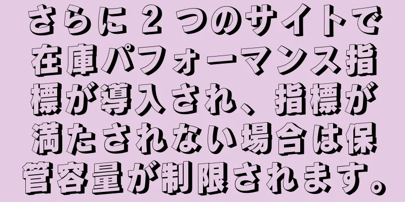 さらに 2 つのサイトで在庫パフォーマンス指標が導入され、指標が満たされない場合は保管容量が制限されます。