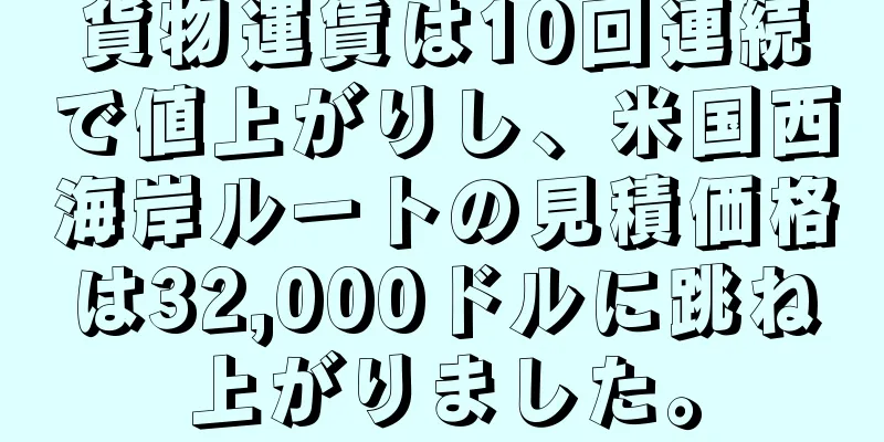 貨物運賃は10回連続で値上がりし、米国西海岸ルートの見積価格は32,000ドルに跳ね上がりました。