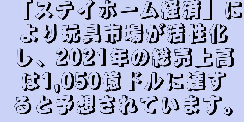 「ステイホーム経済」により玩具市場が活性化し、2021年の総売上高は1,050億ドルに達すると予想されています。