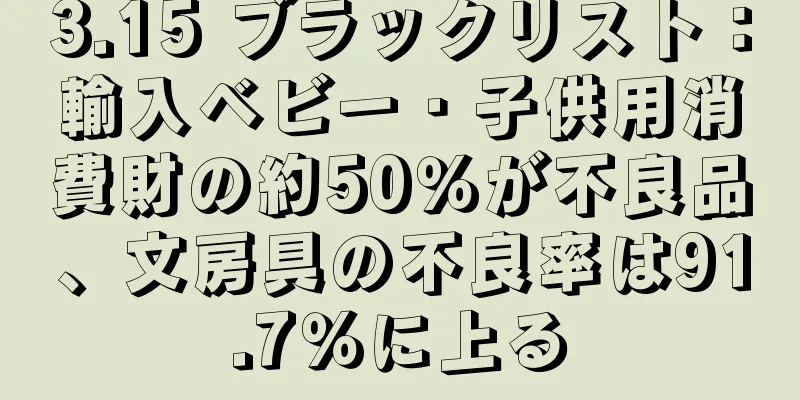 3.15 ブラックリスト：輸入ベビー・子供用消費財の約50％が不良品、文房具の不良率は91.7％に上る